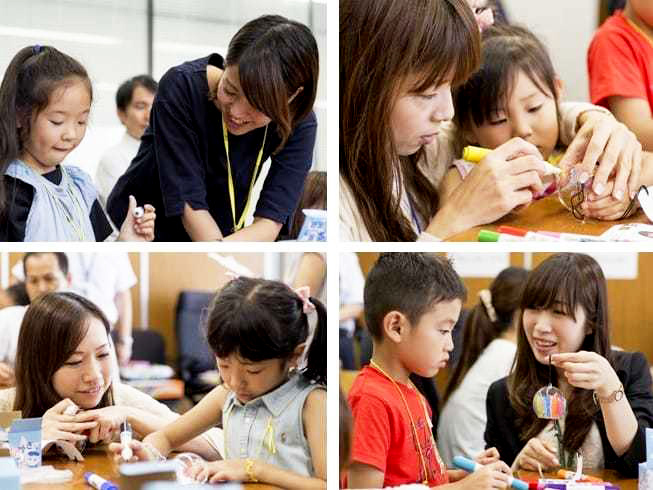 Drawing pictures on wind chimes with some of our newer team members.