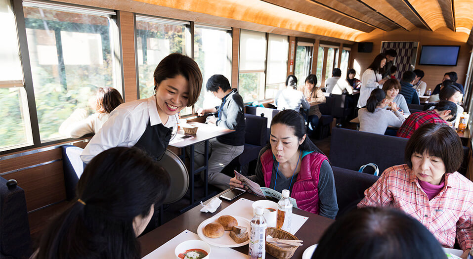 The inside of the sightseeing train